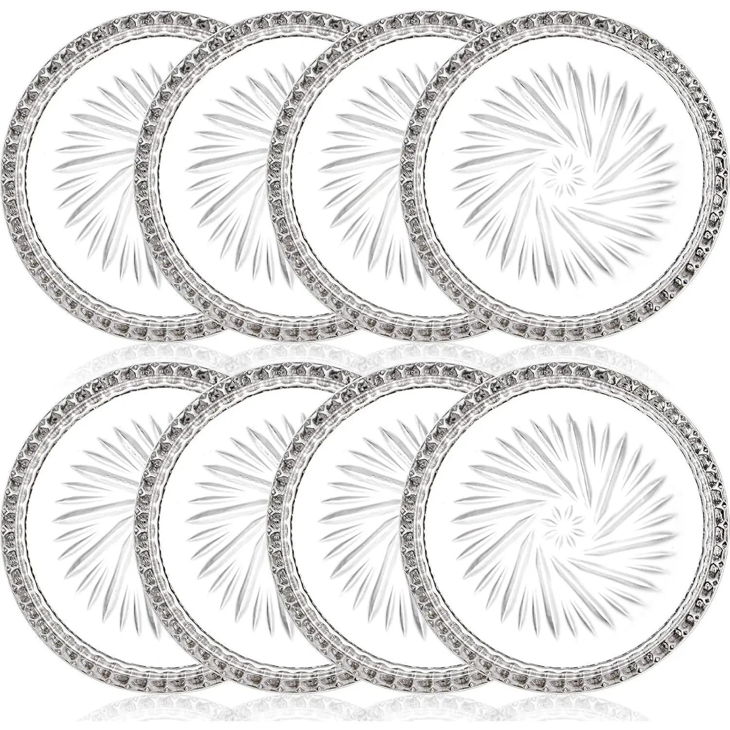 8 Pack  Drink Coasters, Glass Round Cup Mat, Clear Decorative  Bottle Coasters Barware Set for Table Protection of  Kitchen, Dining Room, Patio, Coffee Shop, 3.75", Carved Design