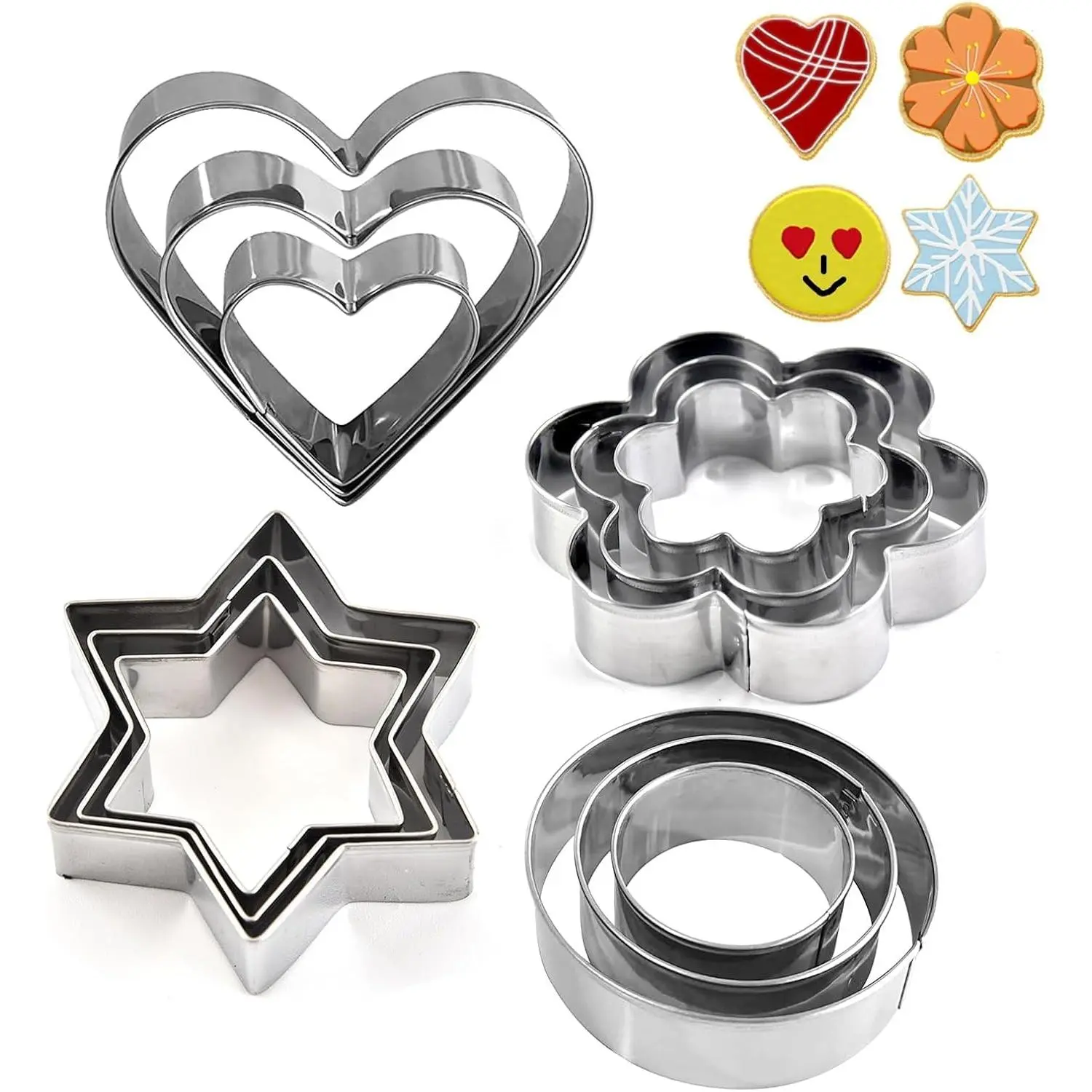 12 count Stainless Steel Cookie Cutters Set, Mini Baking Molds  | Includes Heart Flower Round  Shapes, Ideal for Pastry and Holiday  Decorations, Small Sizes for Creative Baking