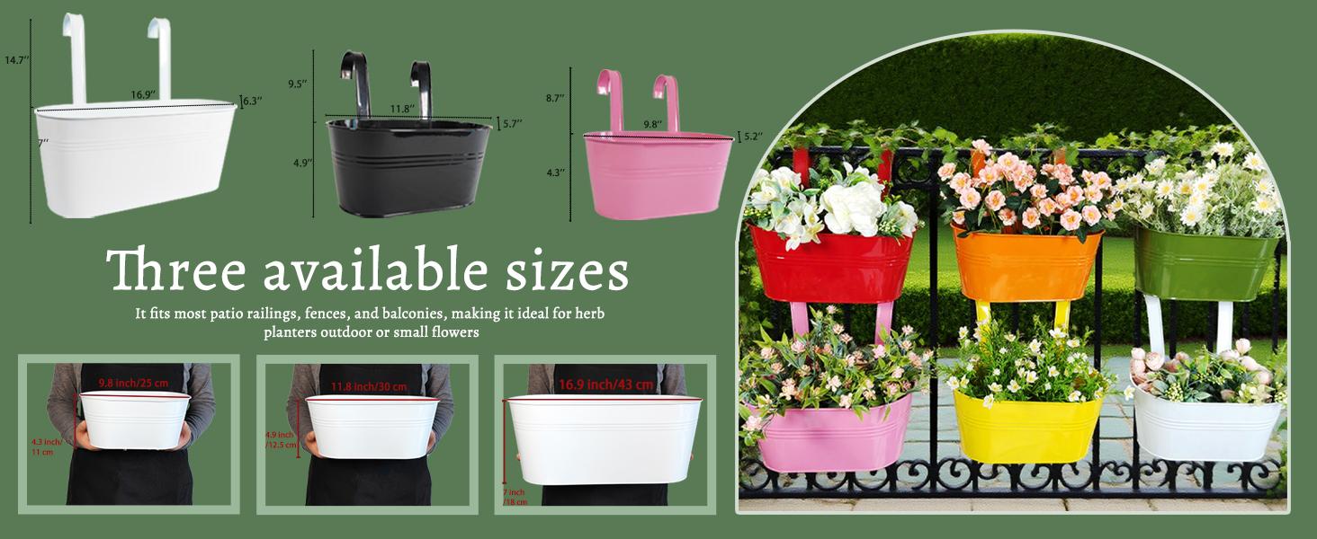 2 Pack Planter for Plants, 10 Inch Black Fence Planters Railing Pots for Balcony, Flower with Detachable (Black, 2Pcs)