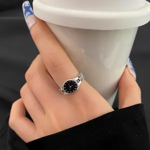 [Static Pointer Watch Ring] Ladies' Minimalist Instagram Style Static Pointer Watch Ring - Women's Men's Adjustable Opening Ring - College Style Daily Party Trendy Additions