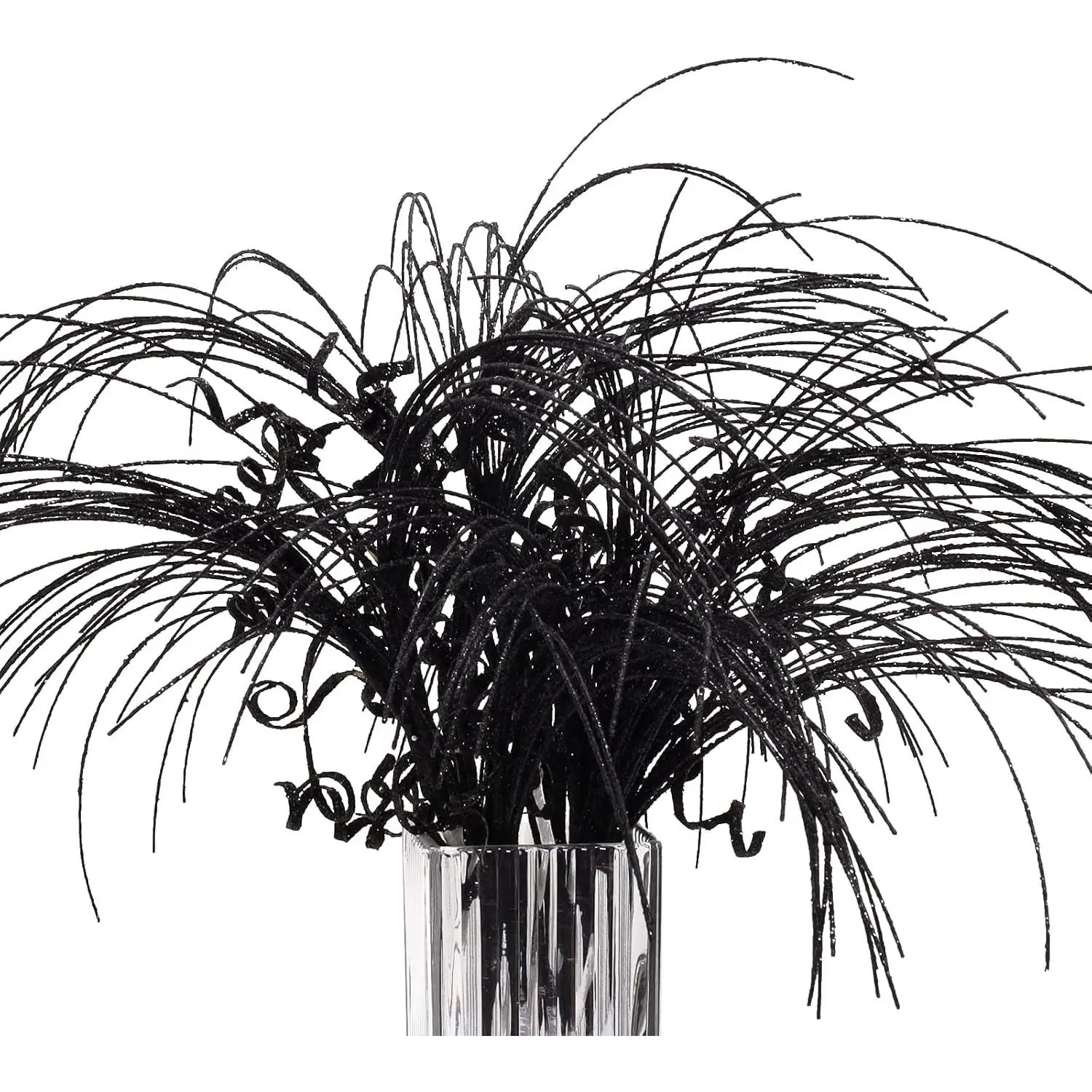 12 count Black Glitter Christmas Tree Picks and Sprays 18.9’’ Ornaments Xmas Tree Curly Sprigs Twigs for Vases Halloween Christmas Tree Filler Wreath Garland