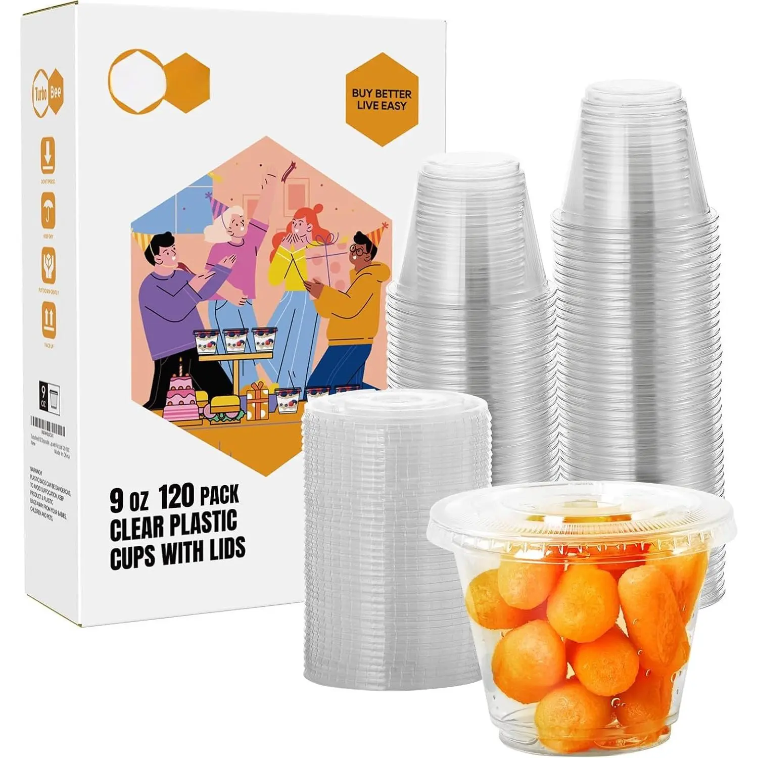 120 Pack 9 OZ Clear Plastic Cups with Flat , Disposable Dessert Cups with  for Fruit, Snack Smoothie, Pudding and Ice Cream (No Hole)
