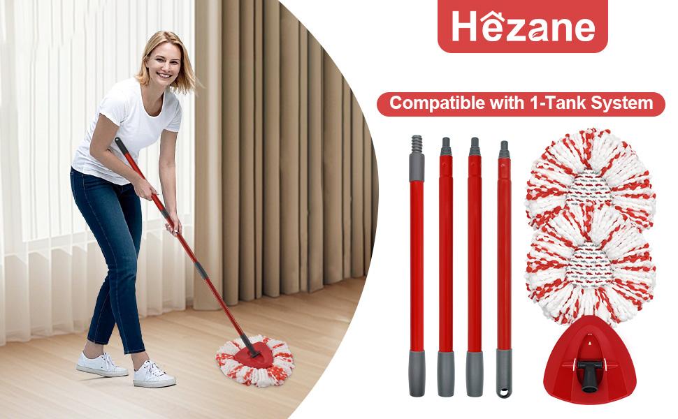 Mop Replacements Heads &Handle and Base Combo Set Compatible with Ocedar EasyWring Spin Mop Refills , 2 Microfiber Head Replace, 4-Section Iron Stick 30-58in and 1 Base