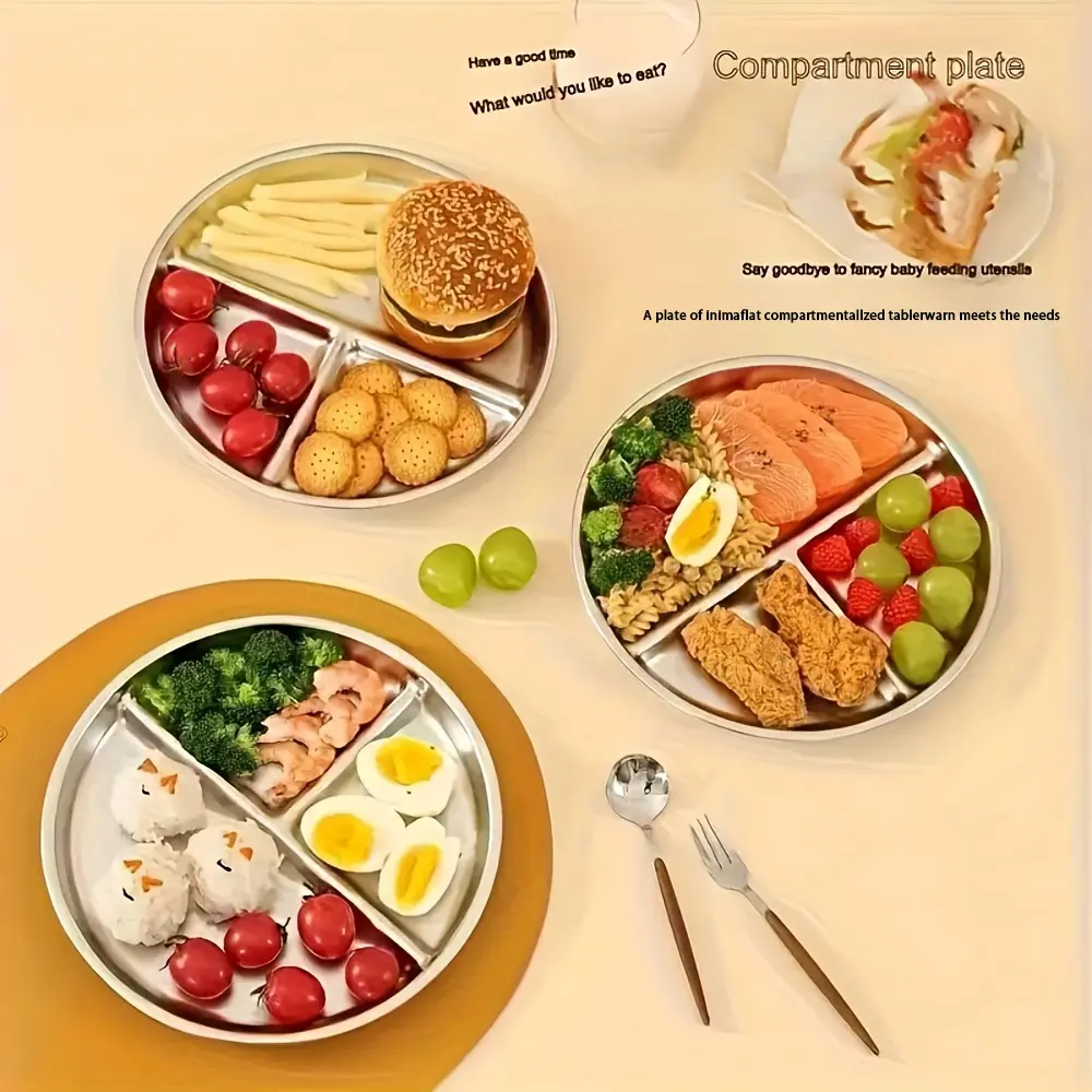 Stainless Steel Divided Dinner Plate, 3-Compartment Portion Control, Easy Clean, Ideal for Weight Loss, Home or Restaurant Use, Divider Plate