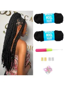 2Pcs Brazilian Wool Yarn for Braiding Hair Extensions, Wig, Polypropylene Thread, Crochet Braiding, Box Braids, Senegalese Twists, Jumbo Braids, Vintage Hair, Crochet Hair, Suitable for Daily Wear, Parties, and Festivals for Women