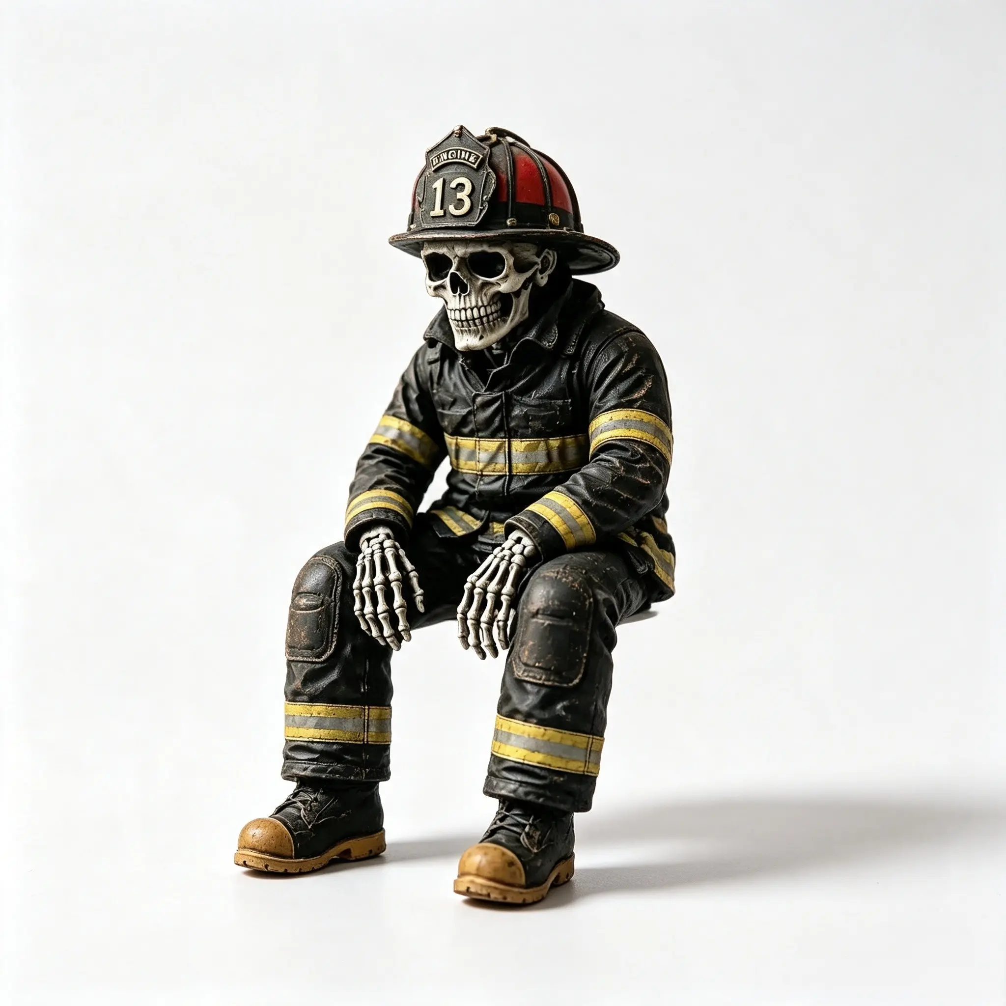 Resin Firefighter Skull Shelf Decor, Halloween Horror Ornament, Indoor Fireplace & Tabletop Festival Decoration, Spooky Scene Setup