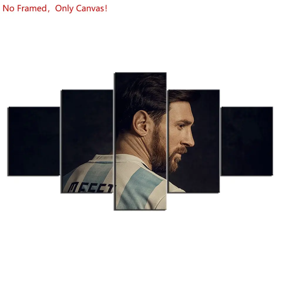 5 Piece/Set Frameless Canvas Painting Print Poster,Classic Pop Modern Sports Documentary Art,Lionel Messi Sports Excellence,Perfect Gift for Soccer Lovers,Ideal Gift for Bedroom,Study,Office,Living Room,Dorm Hallway,Kitchen,Mural,Wall Decoration