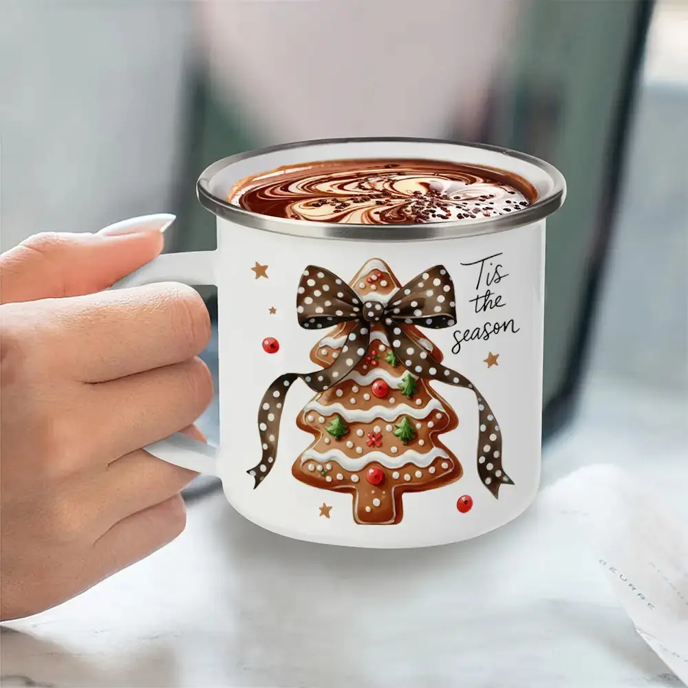 12-Ounce Christmas Gingerbread Tree Glass Cup - Holiday Mug Designed with 'Tis The Season', Featuring White with Red And Green Accents, Suitable for Coffee, Tea, Or Hot Chocolate, Hand Wash Only, Reusable, Perfect for Everyday Use Or Gifting
