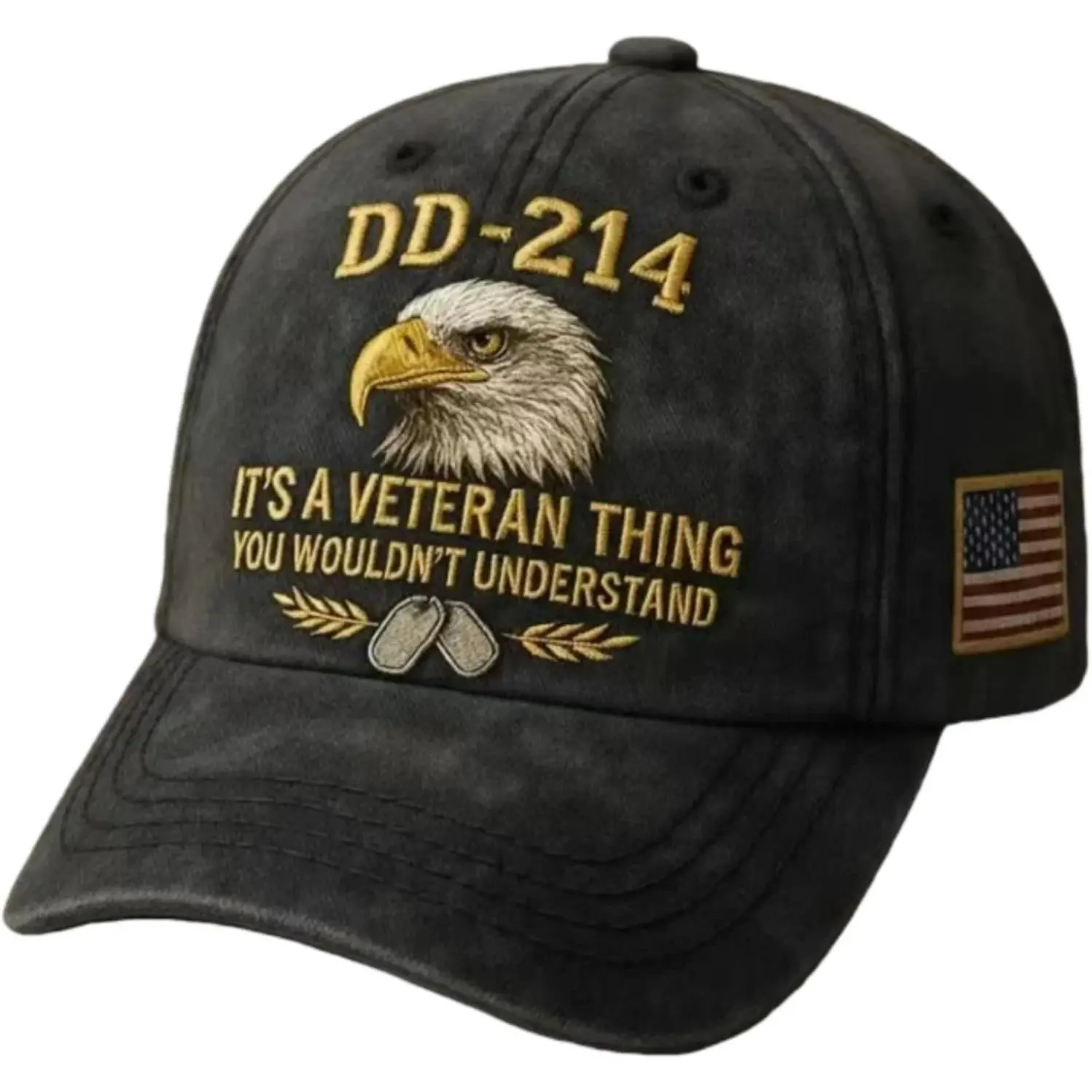 Male Cotton Embroidered Patriotic Baseball Cap - Black Embroidered Hat, Casual Hat, Army Veteran Protective Cap, Retired Soldier Gift for Veteran Day, Black Cap, Universal