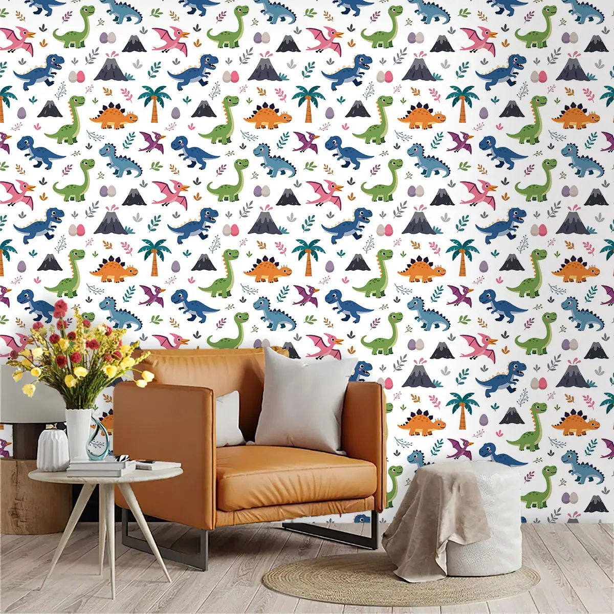 Q Version Cartoon Dinosaur Wallpaper, Adhesive Self Stick Wallpaper, PVC Material, Mould-Proof, Durable, Easy Peel and Stick, Ideal for Kitchen/living Room/bedroom Decor