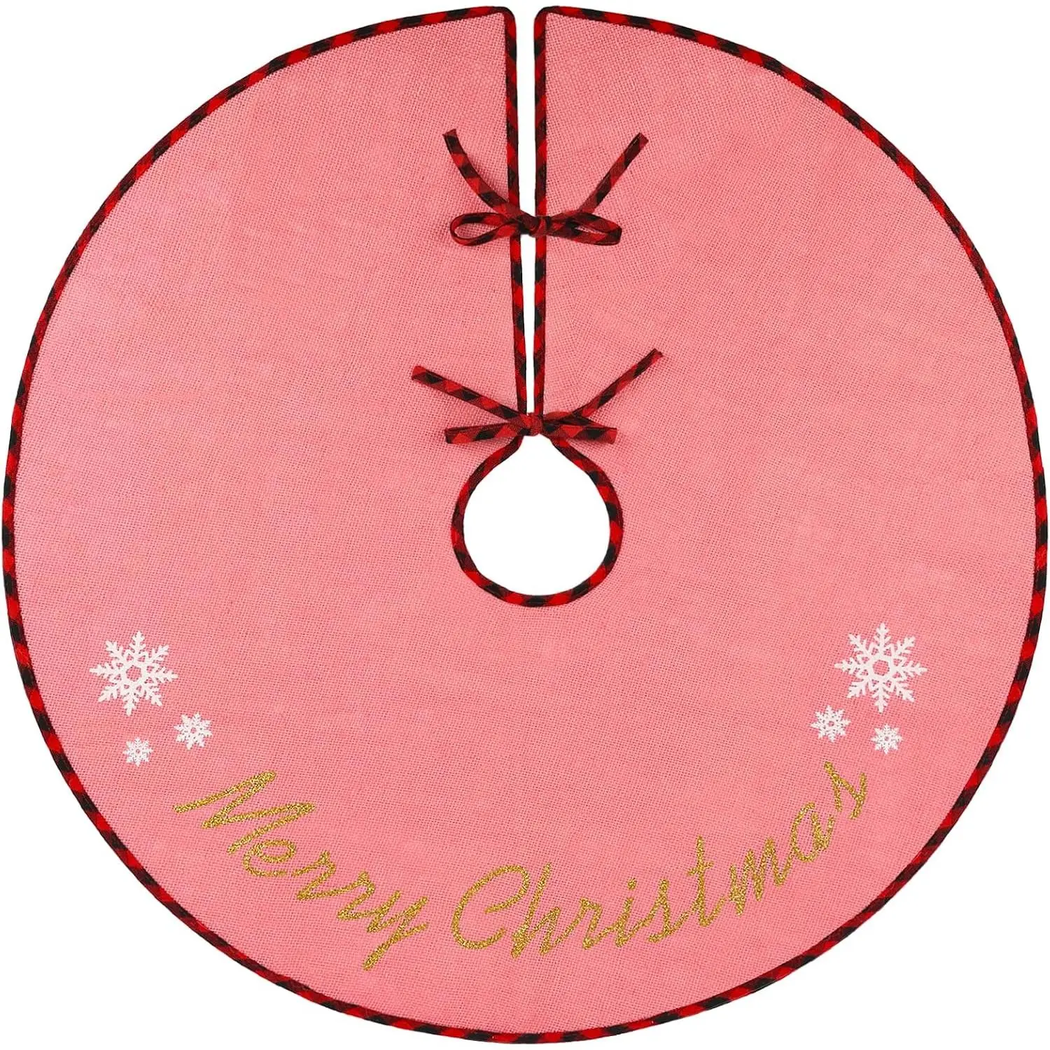Christmas  Tree Skirt 30 Inch Small Burlap Tree Mat with Red and Black  Buffalo  Merry Christmas Printed for Tree Holiday Party Indoor  Xmas Decorations