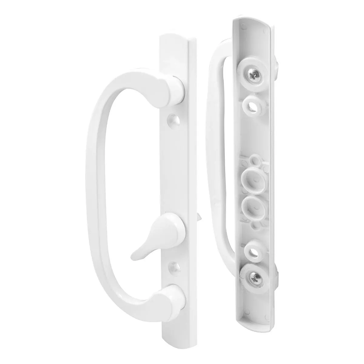 Mortise Style Sliding Patio Door Handle Set, White Diecast, Non-keyed, Fits 3-15/16 Inch Hole Spacing, Replacement for Old Damaged Handles