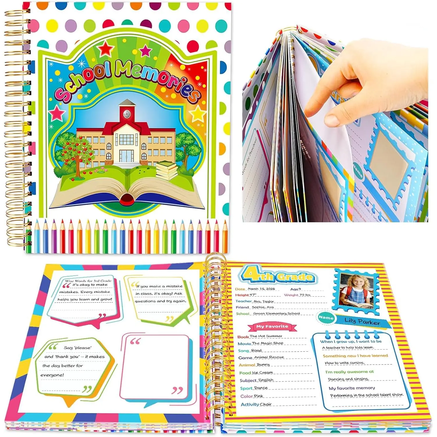 School Memory Book School  Scrapbook Photo Album for  | Childhood Scrap Books Kit for Storage Keepsakes Picture Portfolio, First and Last Day from  Through 12th Grade