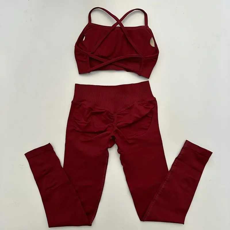 Dynamic 2-Piece Women'S Activewear Set - Red Leggings & Backless Sports Bra For Women, Gym Performance & Style, Workout-Ready Breathable Athleisure Outfits, Gym Sets, Leggings Women