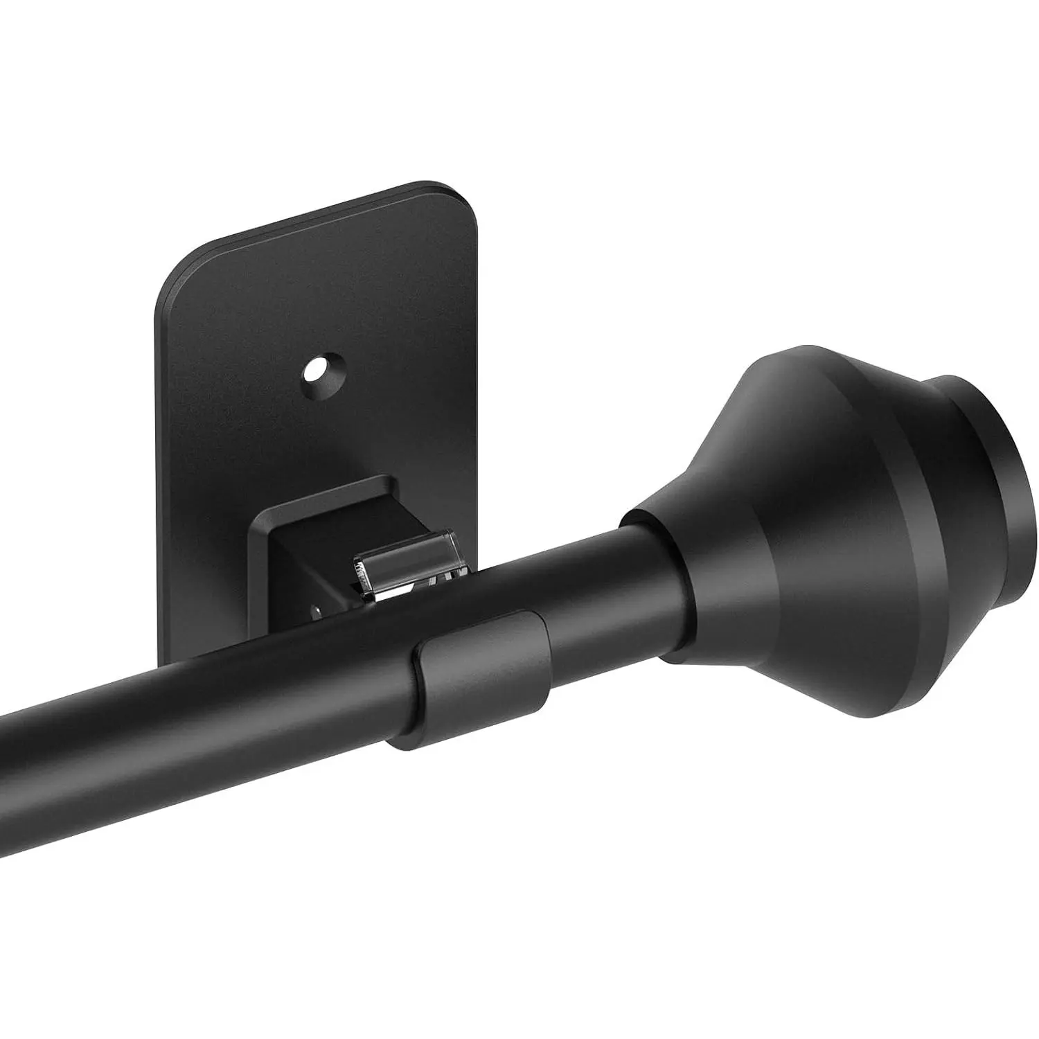 Curtain Rods No Drilling for Windows 36 to 48 Inch, 5/8 Inch Telescoping Adjustable Black Curtain Rod with Adhesive Holders, Renter Friendly for Bedroom Kitchen Apartment(36"-48")