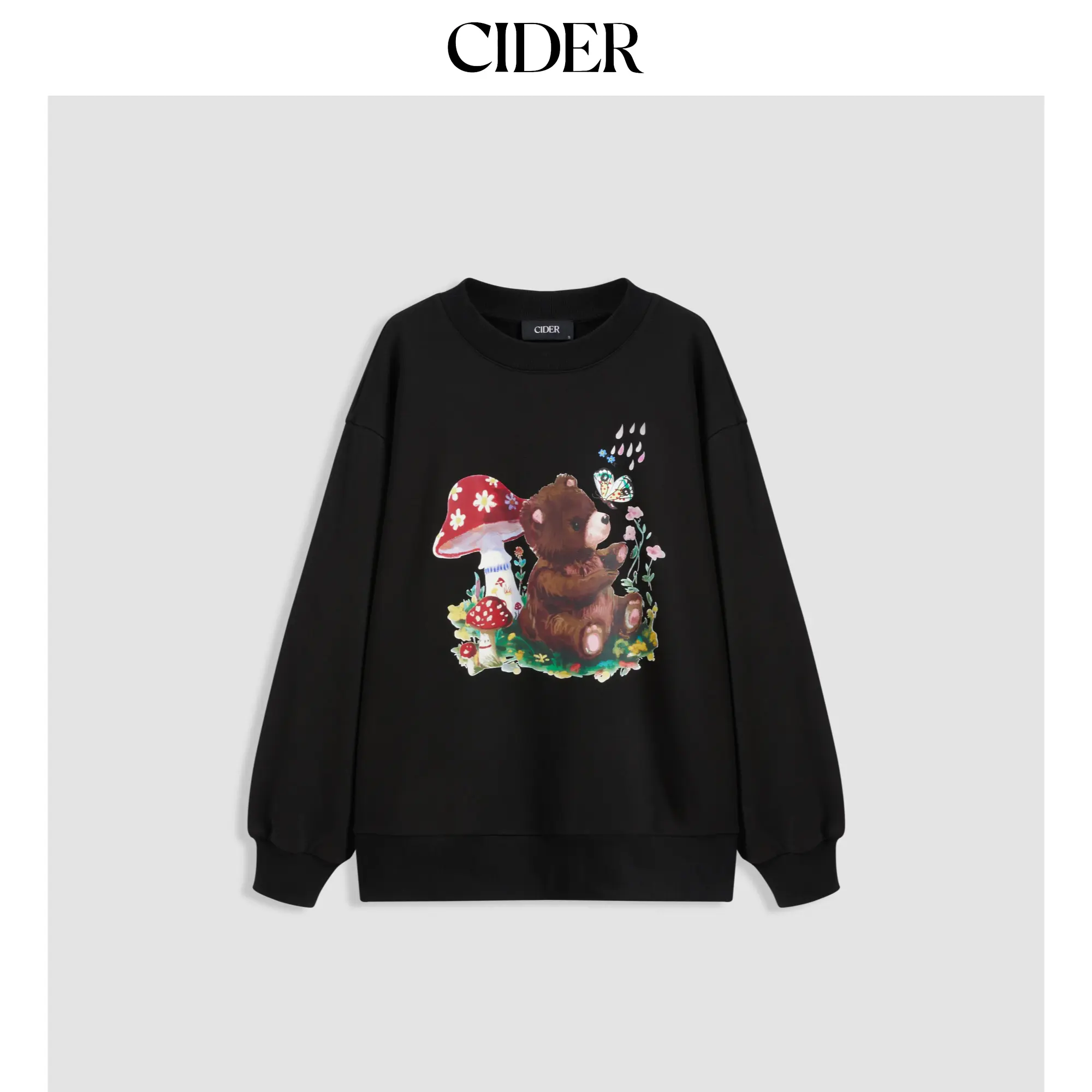 Cider [size 2-10] Round Neckline Bear Mushroom Butterfly Graphic Oversized Sweatshirt SohoChic