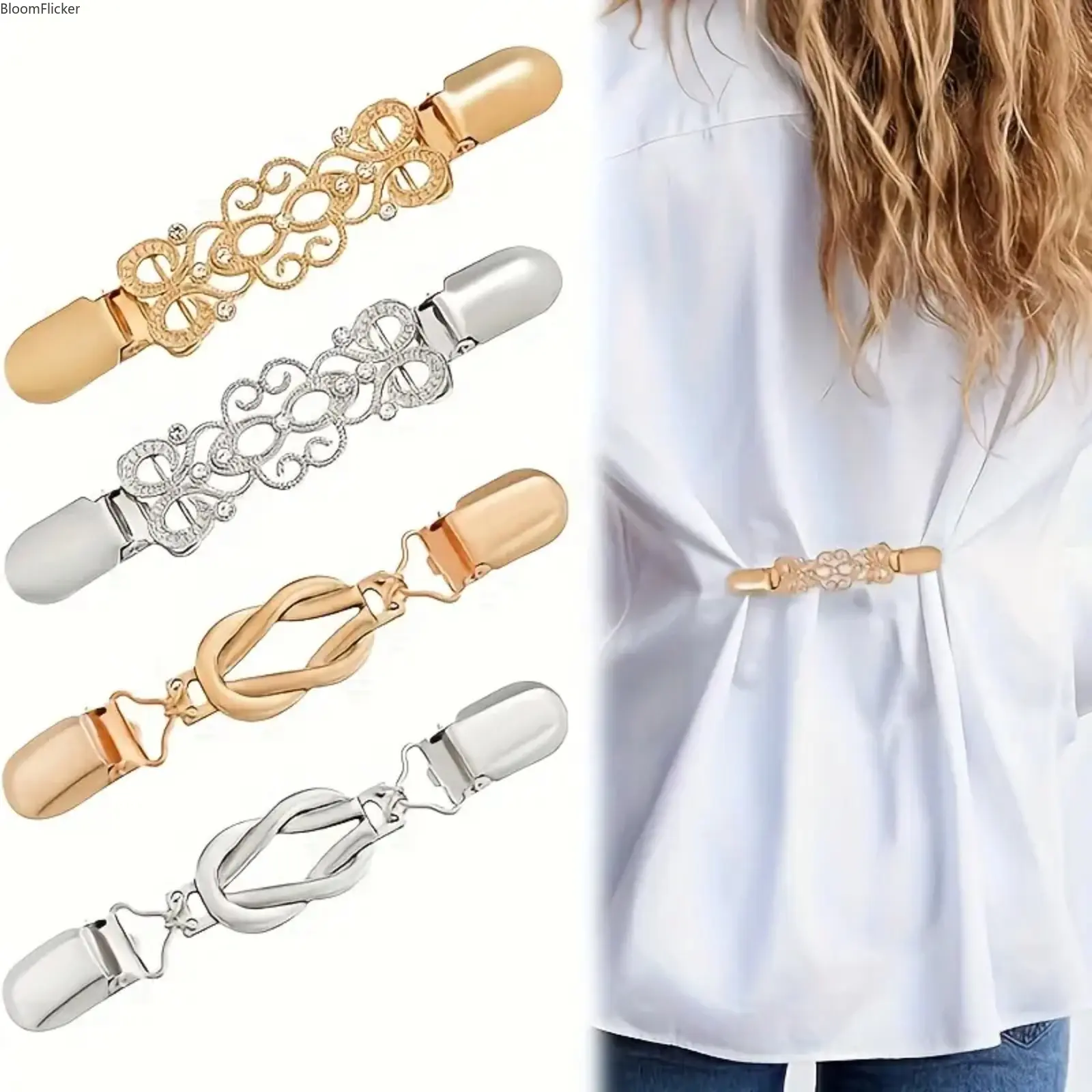 Women's 4-Pack Vintage Zinc Alloy Waist Clips - Spring-Loaded, Adjustable, Non-Slip Dress Cinch Accessories That Shapes, Durable for Dresses & Sweaters