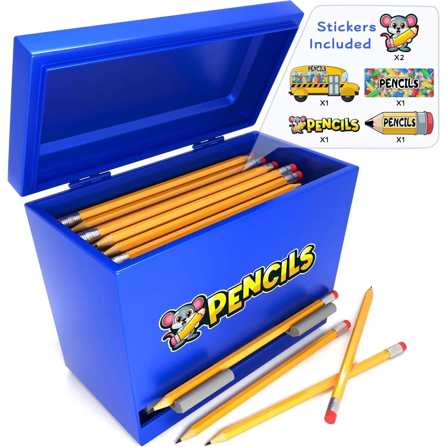 Pencil Holder Blue Stainless Steel Dispenser with 6 Beautiful stickers for Decoration Metal Pencil Dispenser for Classroom  Office Teachers Students (Pencils Not Included)