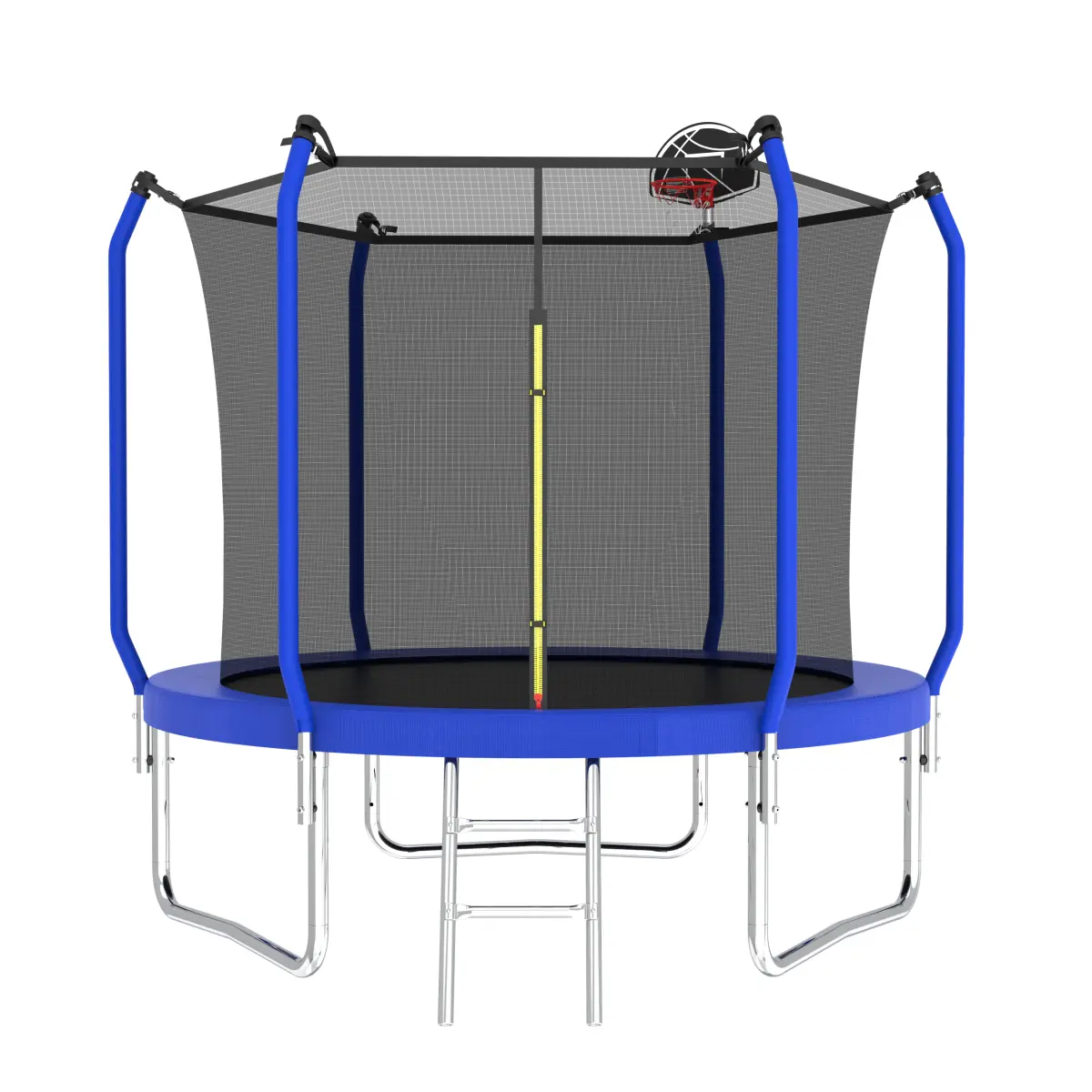 Fahuac 8FT Steel Frame High-Bounce Outdoor Trampoline for Kids, with Safety Net, Basketball Hoop, Ladder, UV-Resistant Jumping Mat, 42 High-Temperature Hardened Springs, Assembly Required, High-Bounce Outdoor Trampolines
