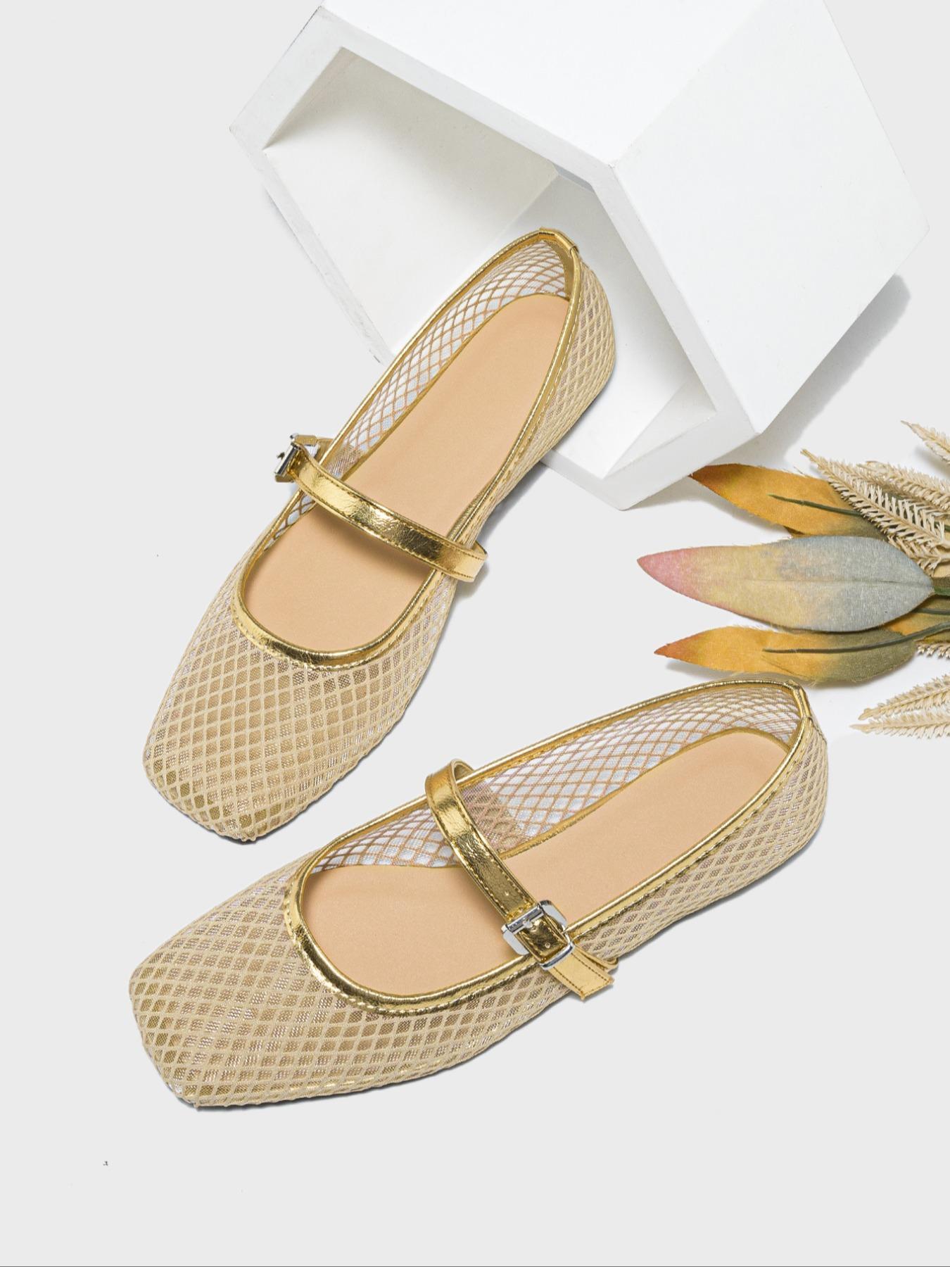 Women's Fashionable Solid Color Hollow Out Design Mary Jane Shoes, Casual Comfortable Square Toe Flat Shoes for Summer, Lightweight Breathable Shoes for Daily Wear, Girl, Casual Flats