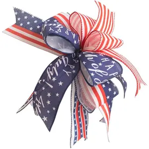 Patriotic Wreath Bows,Independence Day Bow 12 inch for 4th of July Wreath Decorations, Patriotic Ribbon Bow,Memorial Day Decorations,Mailbox Bow July 4th Bow, Tree Topper Bowfidget toys