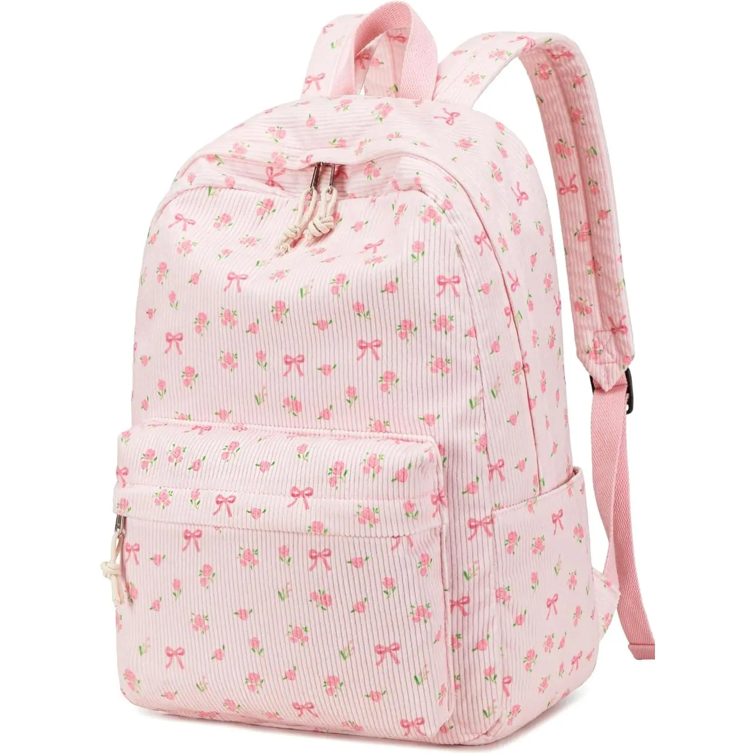 Girls School Backpack, Large Corduroy Bookbag for Teens with 17 Inch Laptop Sleeve, Lightweight Casual College Backpack for High School Students, Travel Bag with Cute Bow Design