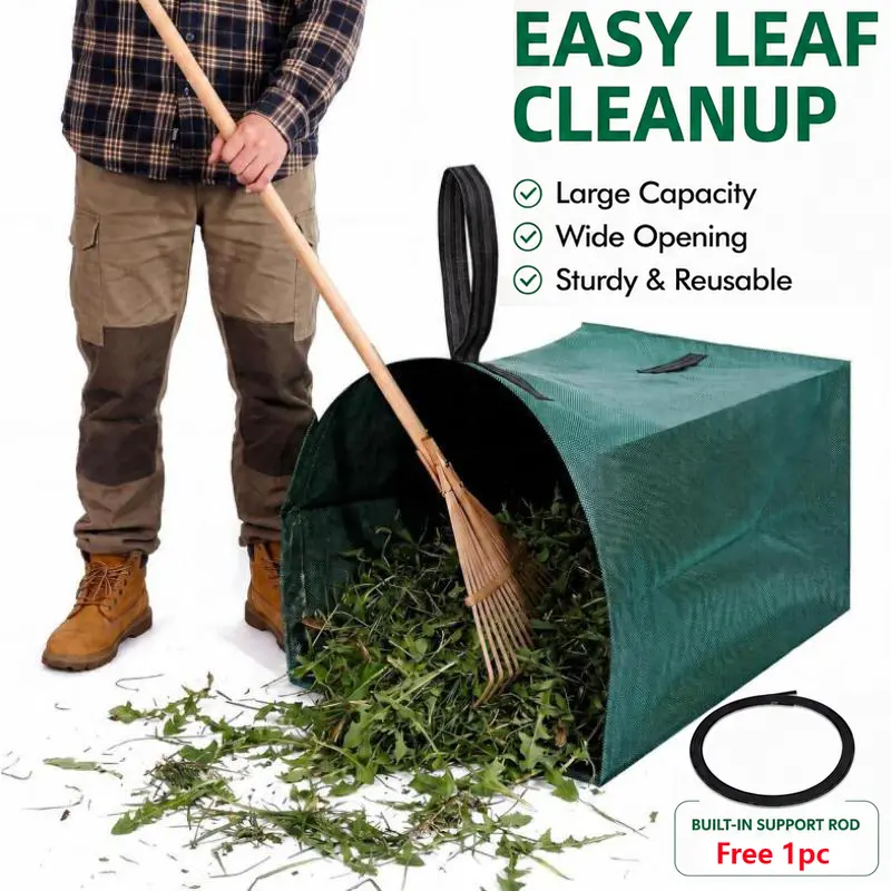53gal Heavy-Duty Reusable Garden Leaf Bag with Wide Opening, Support Rod, for Lawn Grass Debris Cleanup, Composting (1 Pack)