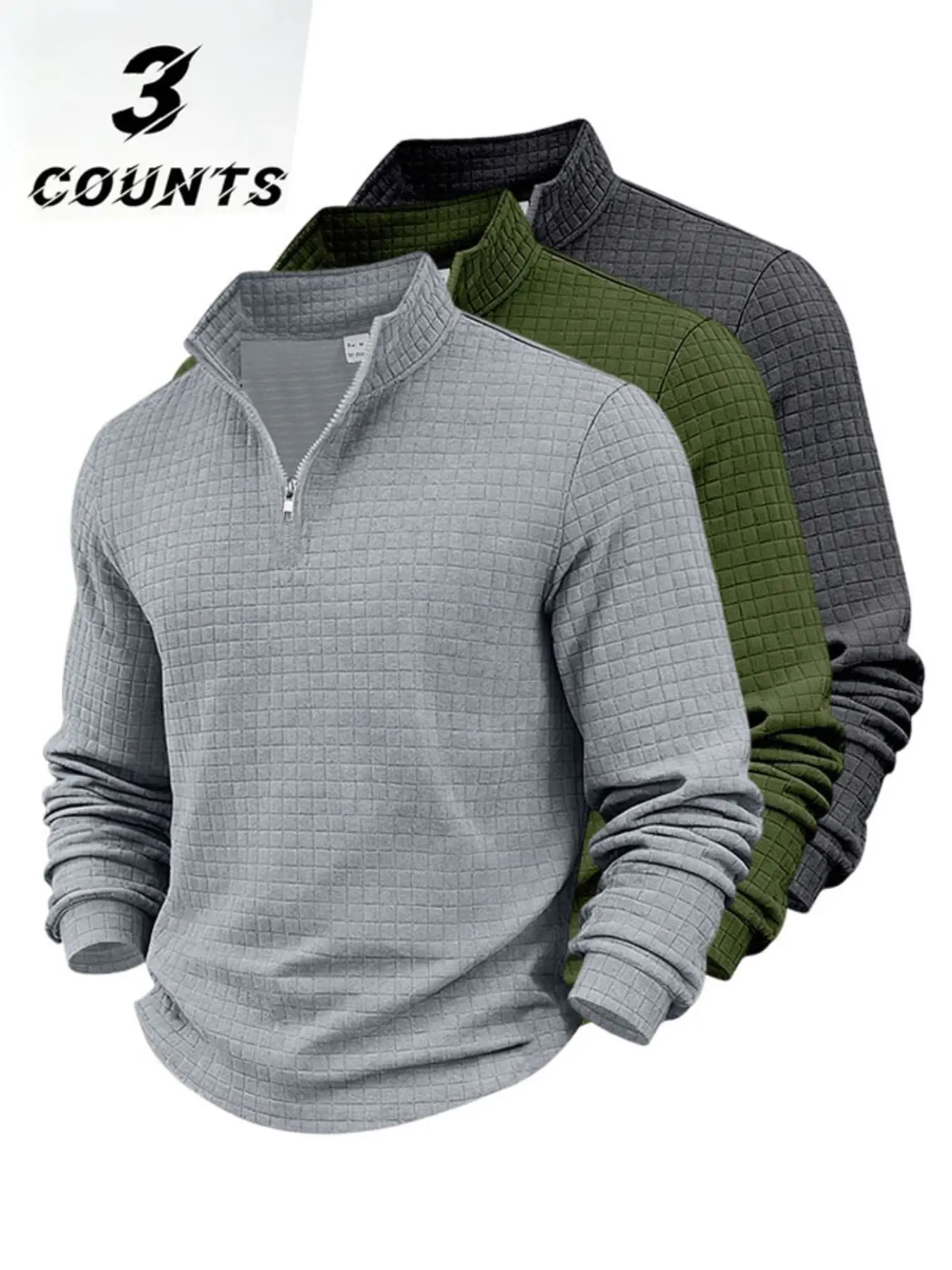 Men's Half Zip Sweatshirt, Long Sleeve Casual Fitted Top, Plain O-Neck Knitwear for Fall & Winter, Multiple Colors Available