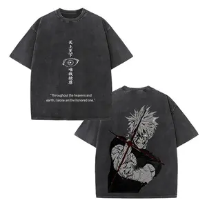 Anime Style, Men's T-Shirt, Jujutsu Kaisen Character Design With Eye Symbol And Quote, Dark Gray Color With Front And Back Print, Featuring Satoru Gojo In Dynamic Pose With Red Seal, Inspired By Japanese Manga And Anime Series, Perfect For Fans Of Superna