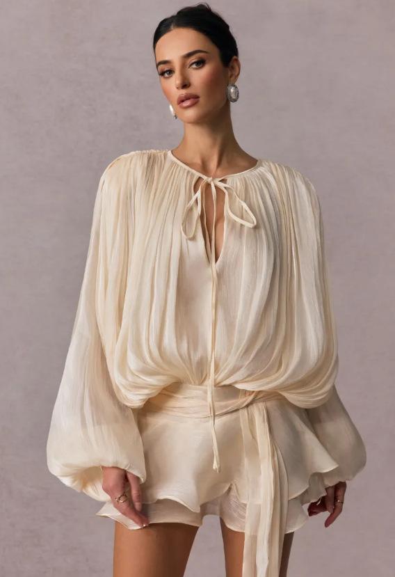 sequin fabric pleated lantern sleeves multi-layered ruffled hem mini dress,Pleated Ruffle Hem Mini Dress Hollow Out Tiered