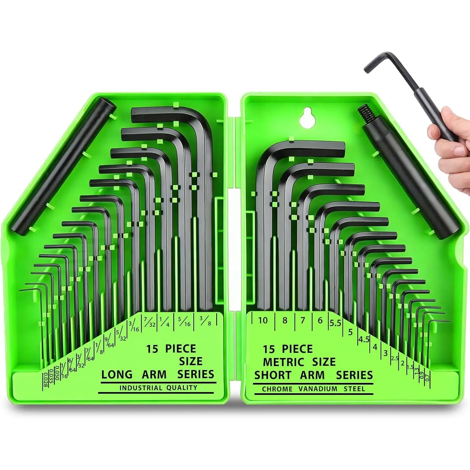 32- Hex Key Allen Wrench Set, SAE and Metric Allen  MM(0.7mm-10mm) SAE(0.028"-3/8), L Shape, Chrome Vanadium Steel, Easy Organization