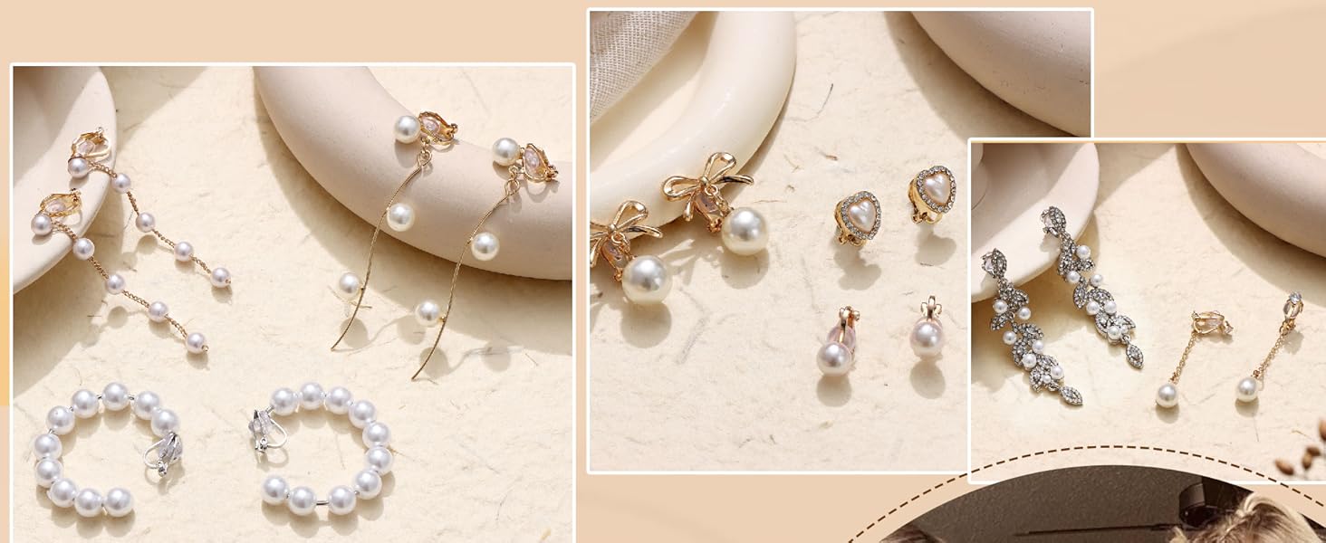 ORAZIO Clip On Earrings for Women - Pearl Drop Dangle Earrings with Bow Heart CZ - Lightweight Hoop Earrings for Non-Pierced Ears Gold Silver Finish Jewelry for Weddings Parties ORAZIO Clip On Earrings for Women - Pearl Drop Dangle Earrings with Bow Heart CZ - Lightweight Hoop Earrings for Non-Pierced Ears Gold Silver Finish Jewelry for Weddings Parties