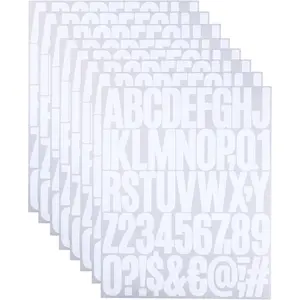 8 Sheets Letter Number Stickers, 2 Inch Vinyl Alphabet Stickers, Self-Adhesive Punctuation Letter Number Sticker for Mailbox, Scrapbooking, Decoration, Craft, Arts, DIY, Decor- White