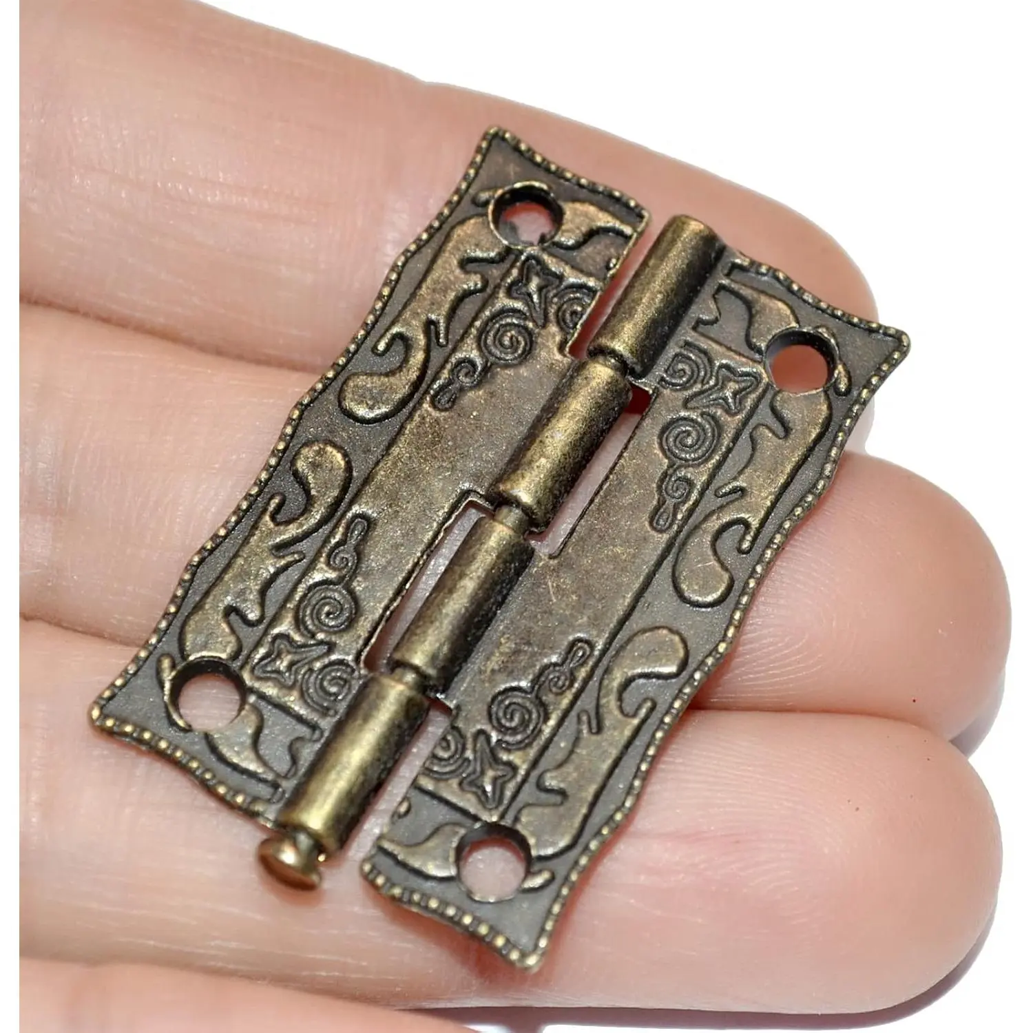 10 count  Folding Hinges Antique Bronze Floral Hinge with Screws for Craft Box   Case  Chest Furniture Small Size (Length:1-1/2" Width:1")