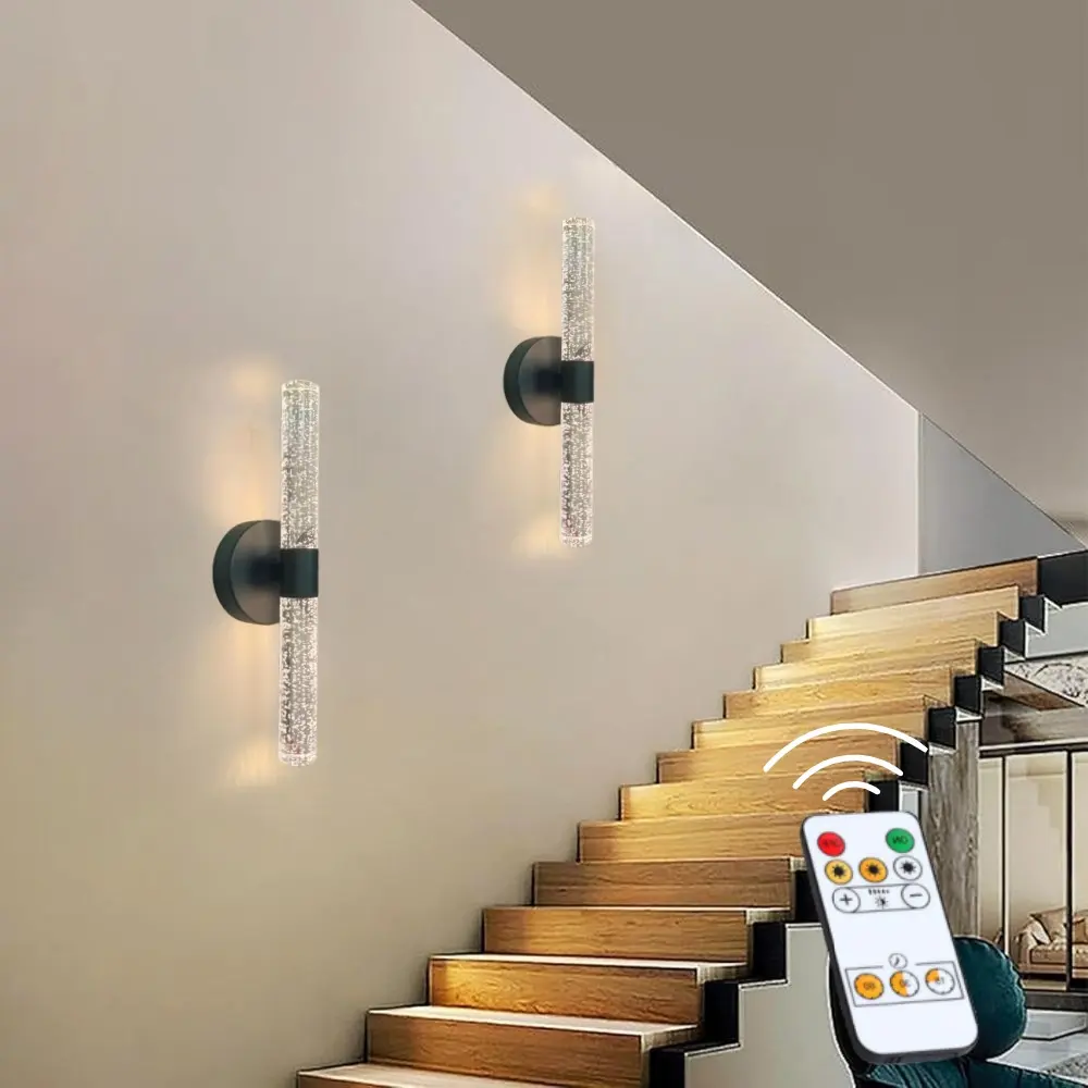 Crystal Column Remote Dimmable Wall Lamp, Living Room Staircase Art Decor Light, Three-Color Adjustable Ambiance, Wireless Remote Control, Adjustable Lights