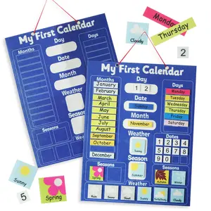 Children's educational calendar, wall-mounted felt calendar, poster, activity board, toy set, home and school educational supplies, calendar learning charts, classroom and children's room background wall decoration, boy and girl holiday gift set 15.9X20.1