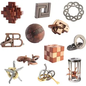 Brain Teaser Puzzles 12pcs Ring Puzzles Metal Wooden Logic Lock for Adults Kids Toy Gift for Teensfidget toys