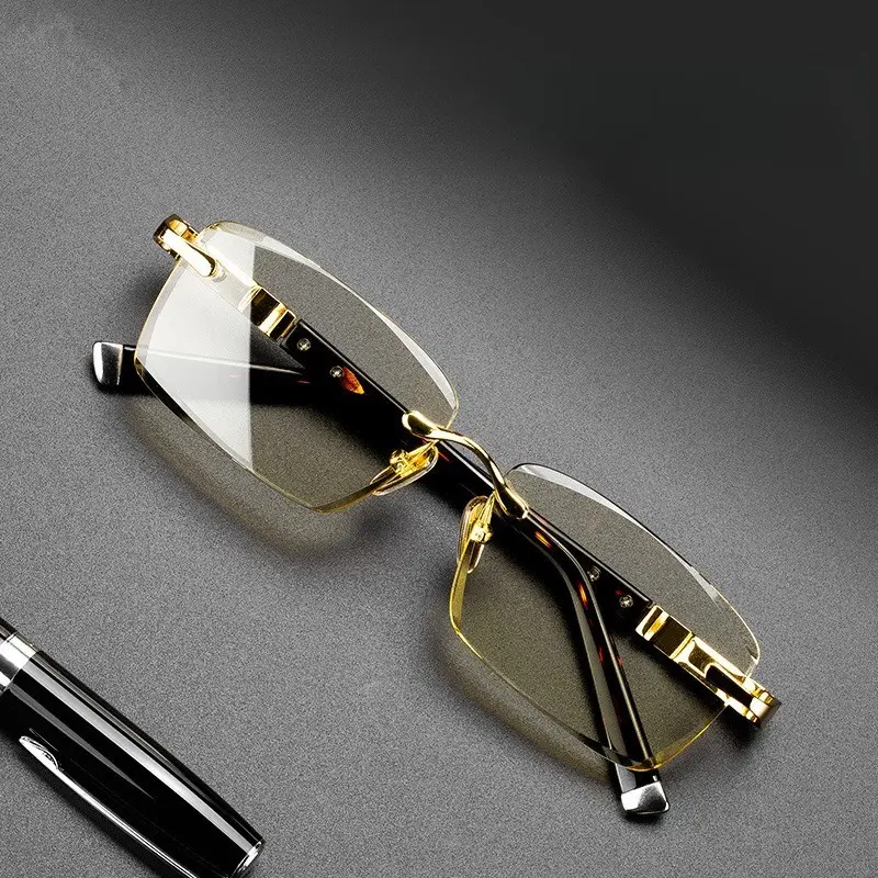 Natural imitation crystal reading glasses, high-definition resin frameless design, anti-blue light and anti-fatigue for seniors