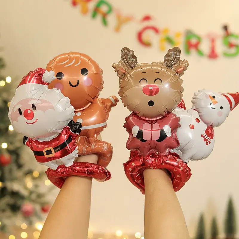 8pcs Christmas Wrist Aluminum Foil Balloons, Reindeer Gingerbread Man Kids Balloons, Christmas Party Decoration Props