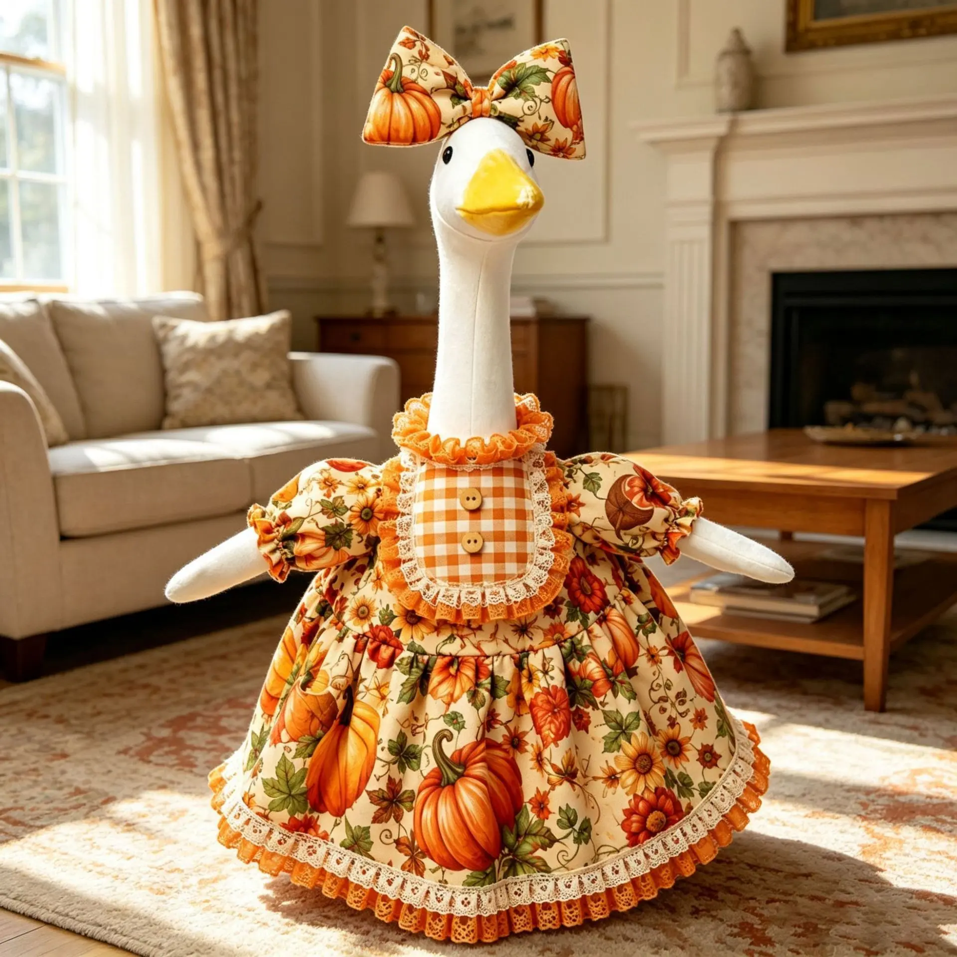 23-Inch Garden Goose Costume, Halloween Pumpkin Harvest Thanksgiving Farmhouse Decor, Cute Country Style Goose Dress, Outdoor Holiday Decoration, Festive Home Decoration