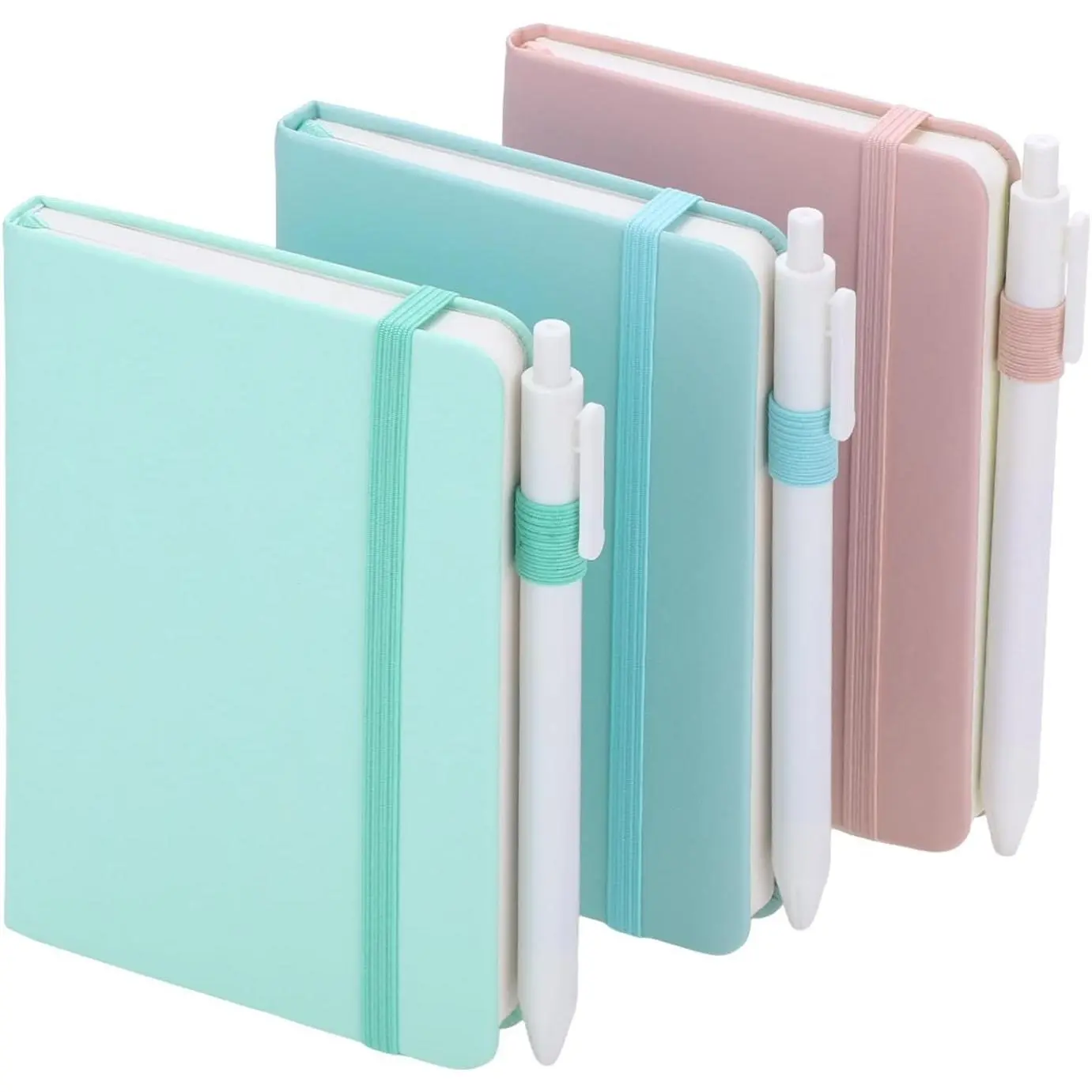 Women's 3-Pack A6 Hardcover Pocket Notebooks with Pen Holder, College Ruled Pages, 5.7x3.7 in, Blue-Green, for Office, School Note-Taking