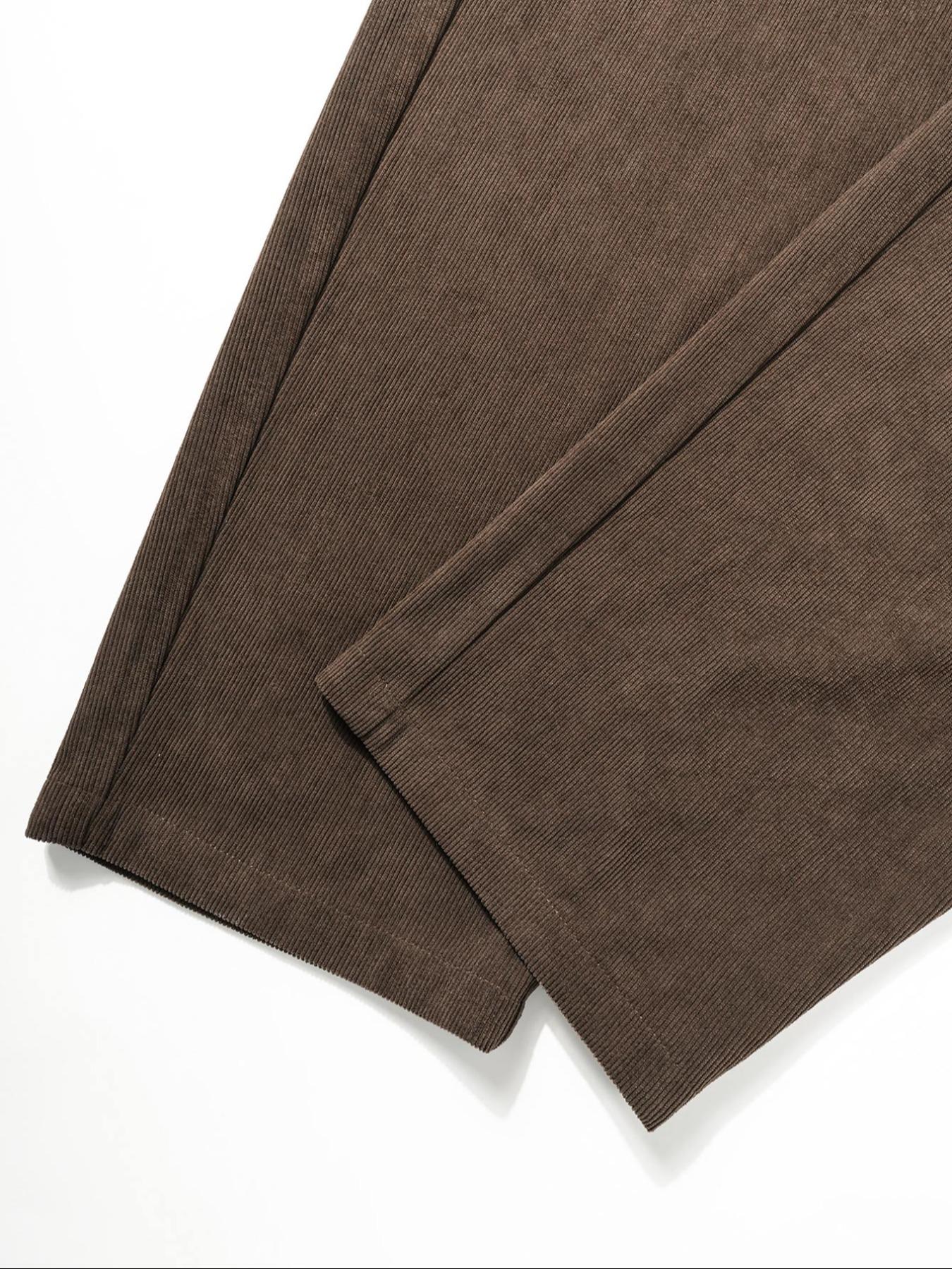 Men's Solid Color Button Fly Side Pocket Corduroy Carrot Pants, Loose-Fitting Casual Comfy Zipper Trousers for Daily Wear, Woven Bottoms for All Seasons, Casual Textured Trousers