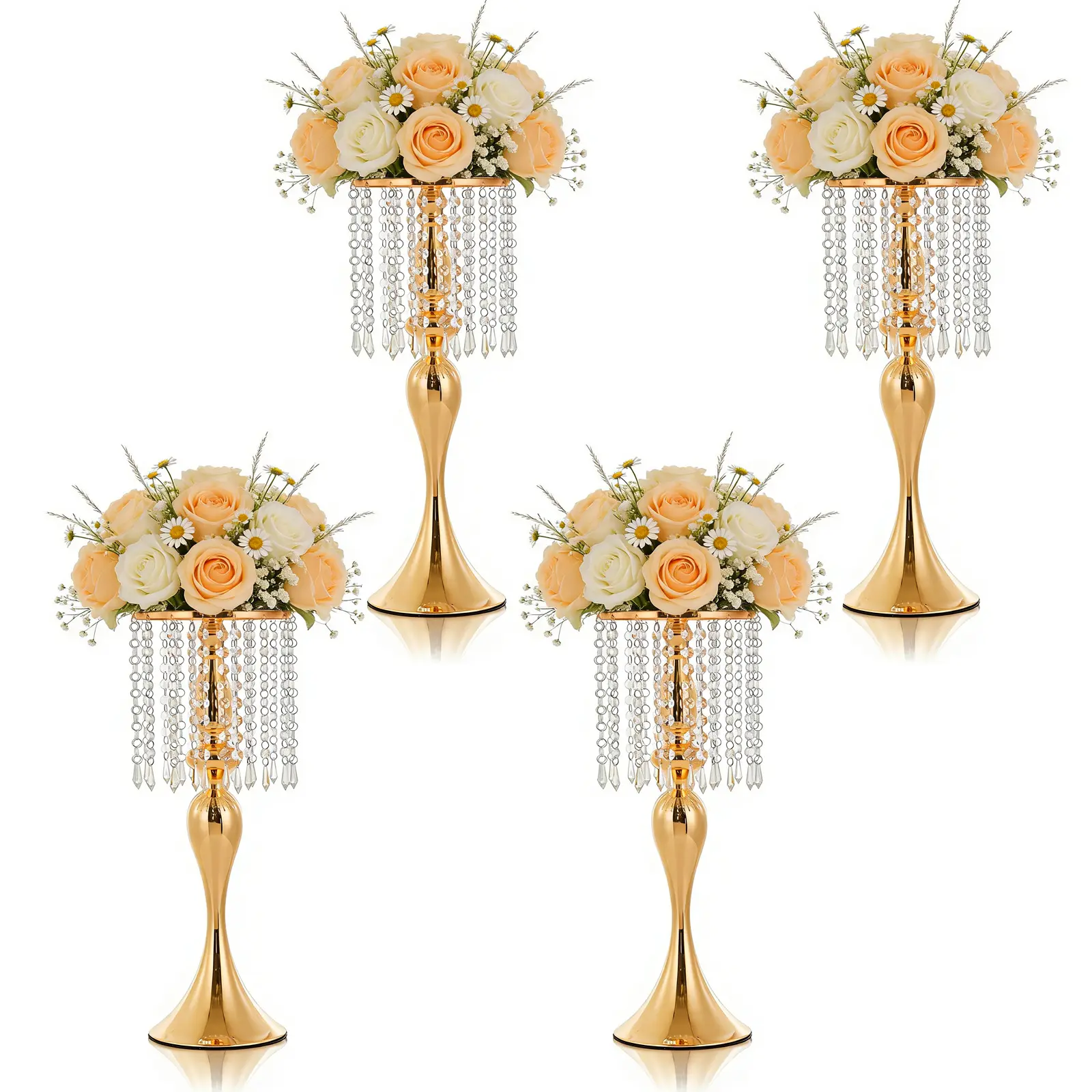 4PC Crystal Flower Stand Wedding Centerpieces for Tables, Height Gold Centerpiece Stands Metal Flower Vase