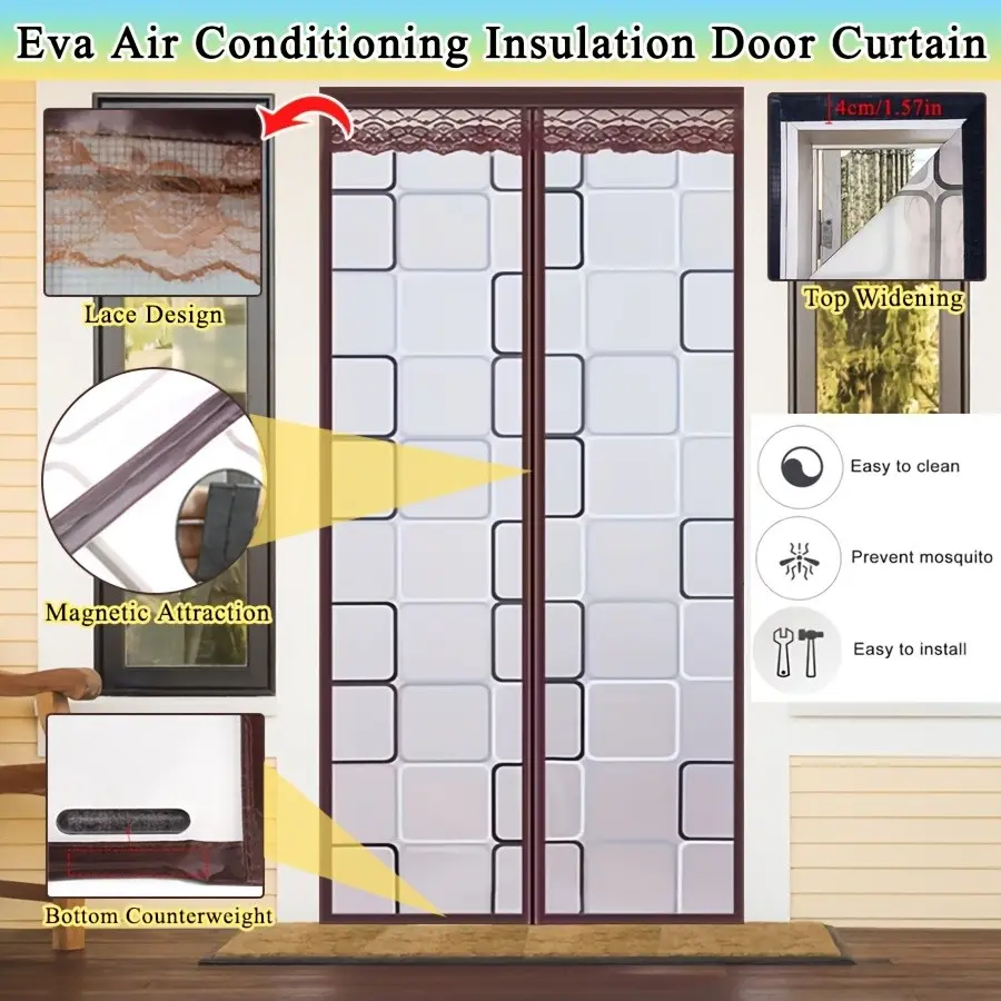 Magnetic Self-Closing Eva Door Curtain, Thermal Insulation, Windproof, Anti-Mosquito, Energy Saving, Easy to Install, for Bedroom, Kitchen, Balcony