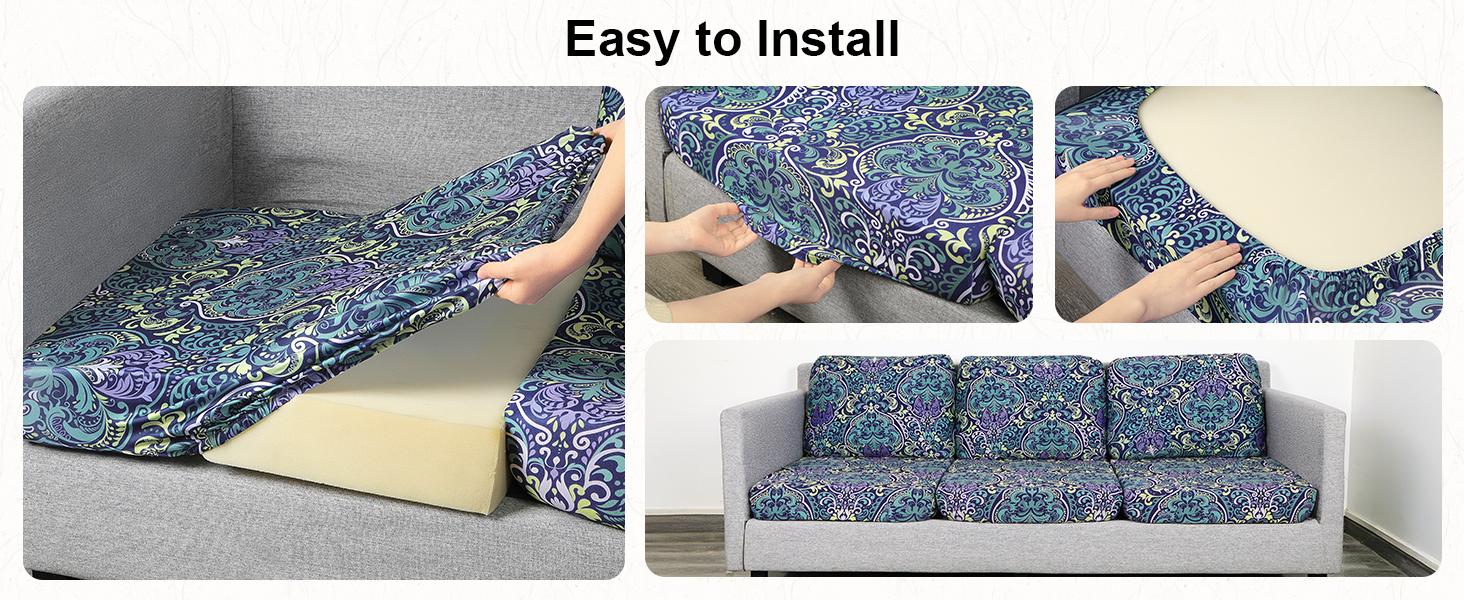 8Pcs Cushion Covers Stretch Couch Slipcovers Washable Furniture Protector with Elastic Bottom Sofa Chair Seat Cover, Dark Blue