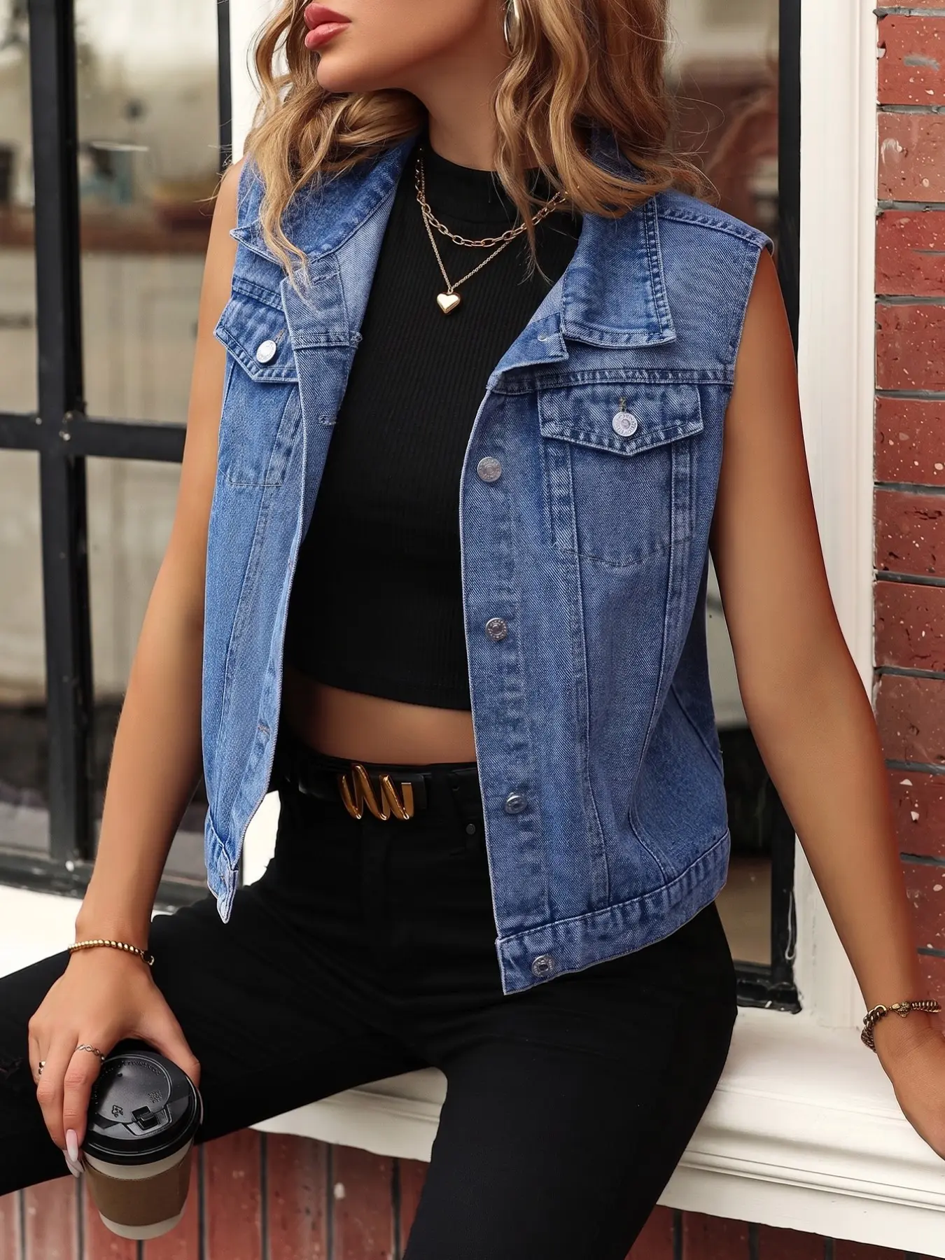 Women's Vintage Washed Denim Vest, Casual Fashion Vest, Sleeveless Single Button Denim Tank Top, Classic Basic Casual Outerwear Fit, Perfect for Everyday Wear
