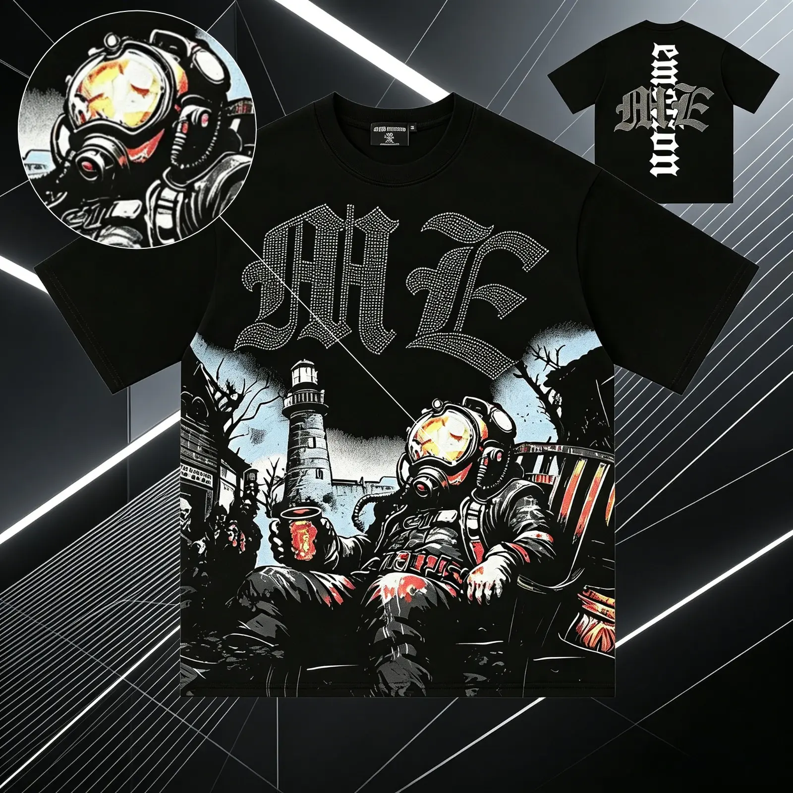MIXED Life Hustlers Rhinestone Graphic T-Shirt Men Women Cotton Short Sleeve Crew Neck Oversized Streetwear Tee Angel Astronaut Print Gothic Y2K Hip Hop Vintage Loose Fit Casual Summer Top TikTok Viral Aesthetic Festival Outfit Independence Day 4th of