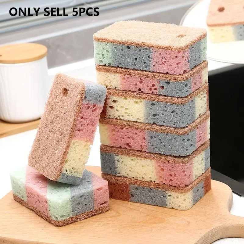 Colorful Kitchen Sponges, 5-Pack Multifunctional Dishwashing Scrubbers, Scouring Pads for Home Cleaning, Ideal Gift for Girlfriend, Dishwashing Set