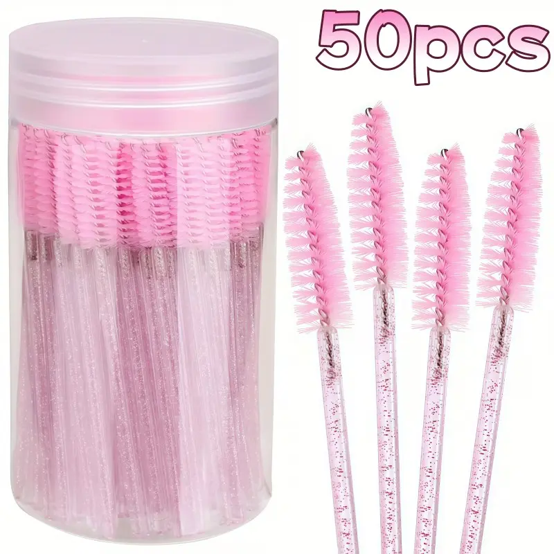 50 Disposable Eyelash Brushes, Spiral Brush Head for Lashes and Brows, Portable and Hygienic, Ideal for Extensions, Daily Makeup, Travel