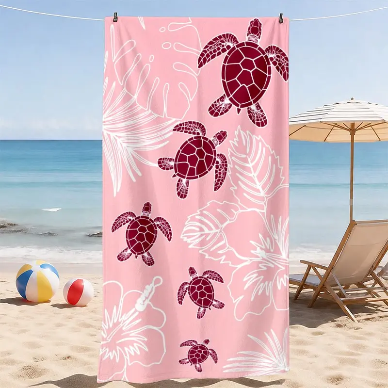 Pink Sea Turtle Pattern Beach Towel, Quick Drying Towel, Quick Dry Towels, Soft Microfiber Quick Dry Lightweight Absorbent Sandproof Oversized Towel for Beach Pool Travel Outdoor Use Machine Washable Gift for Women Men Family Vacation Essential